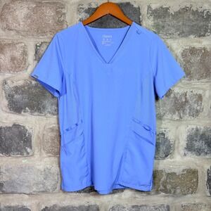 Hanes Comfort Fit Women Ceil  Blue V-Neck Scrub Top Stretch Size Medium 1016